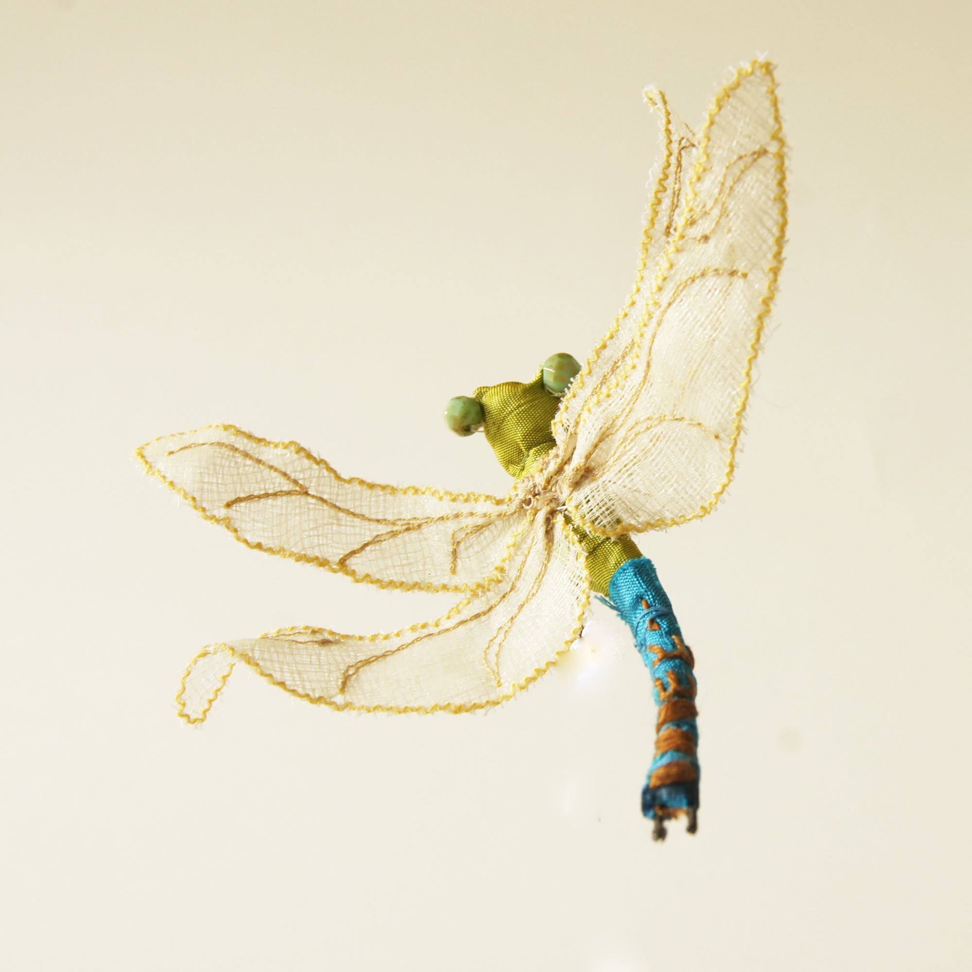 Green Darner Dragonfly Fiber Art brooch or hair fork