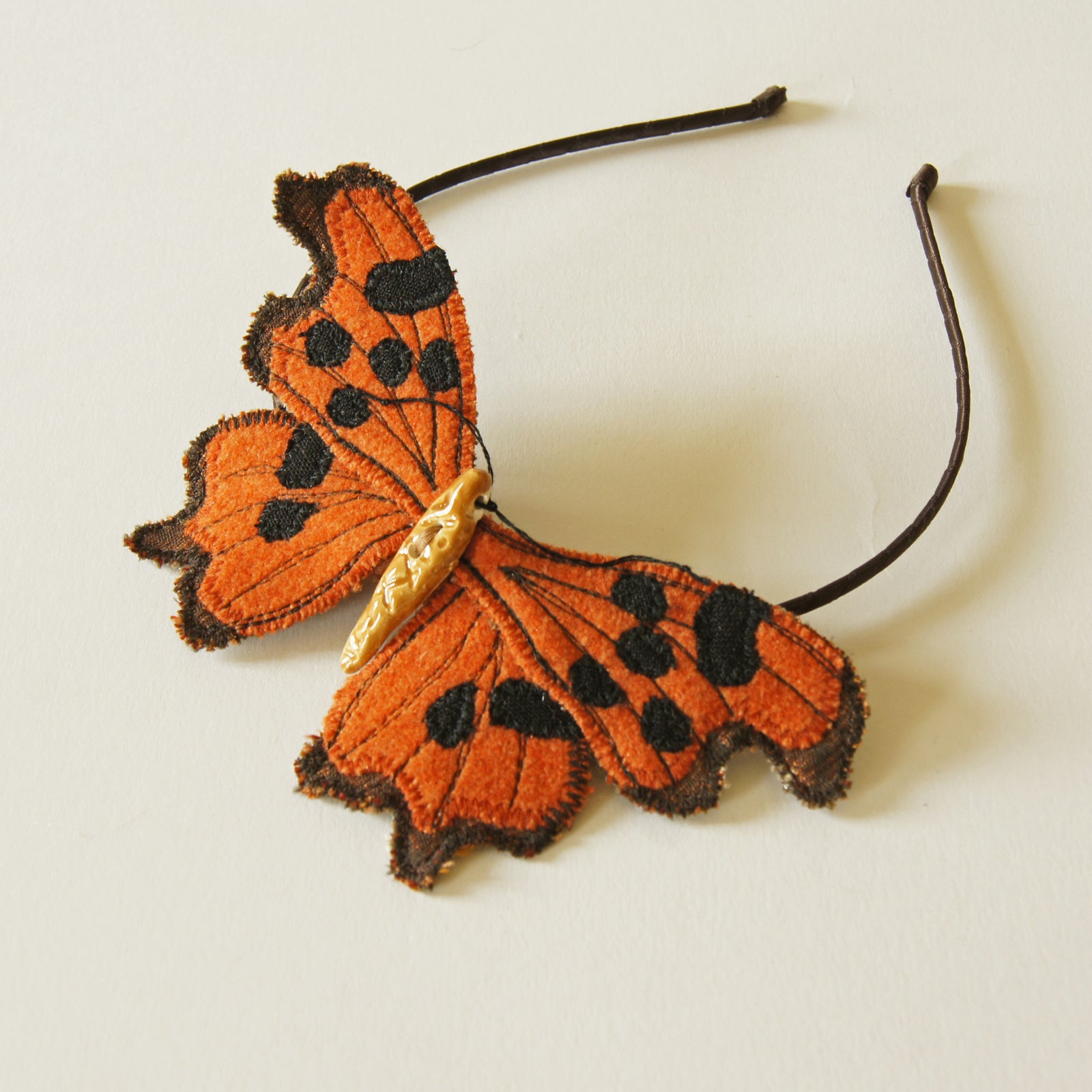 Comma Butterfly Headband Fascinator Orange and Brown