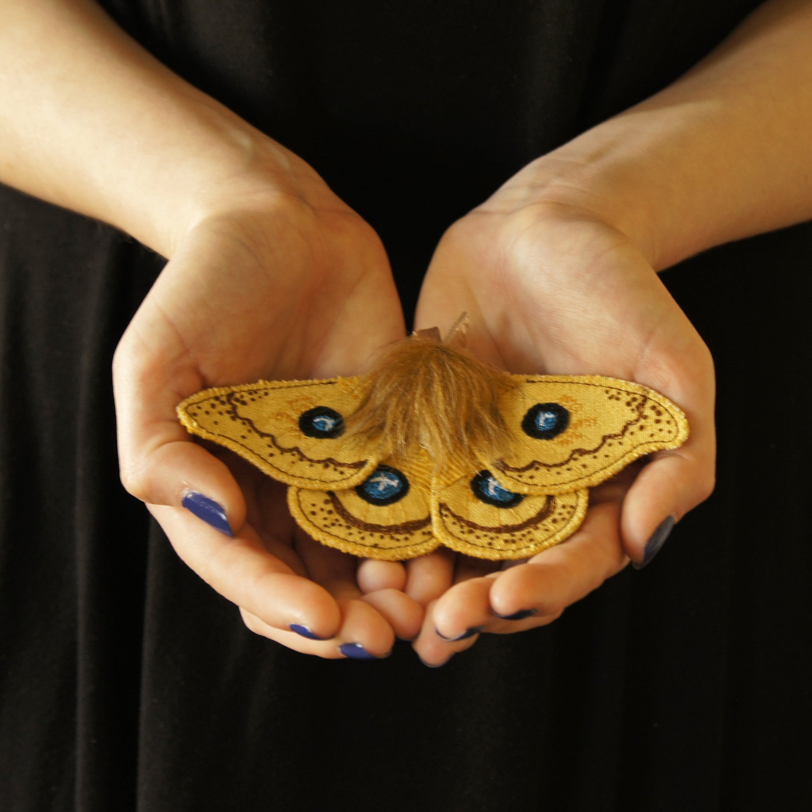 Silk Moth Tau Emperor Fiber Art Brooch Entomology Jewelry