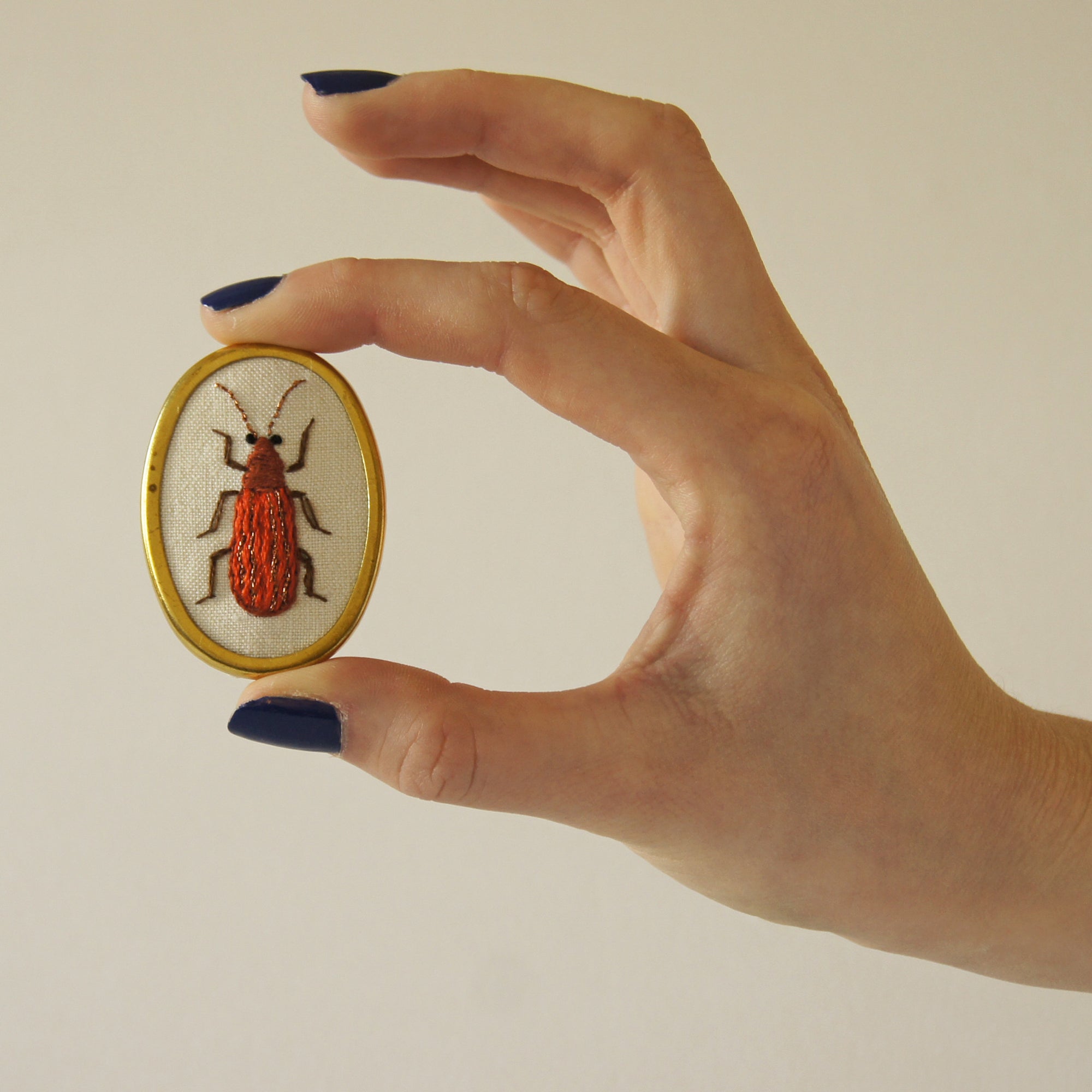Net Winged Beetle Brooch Hand Embroidery Entomology Jewelry