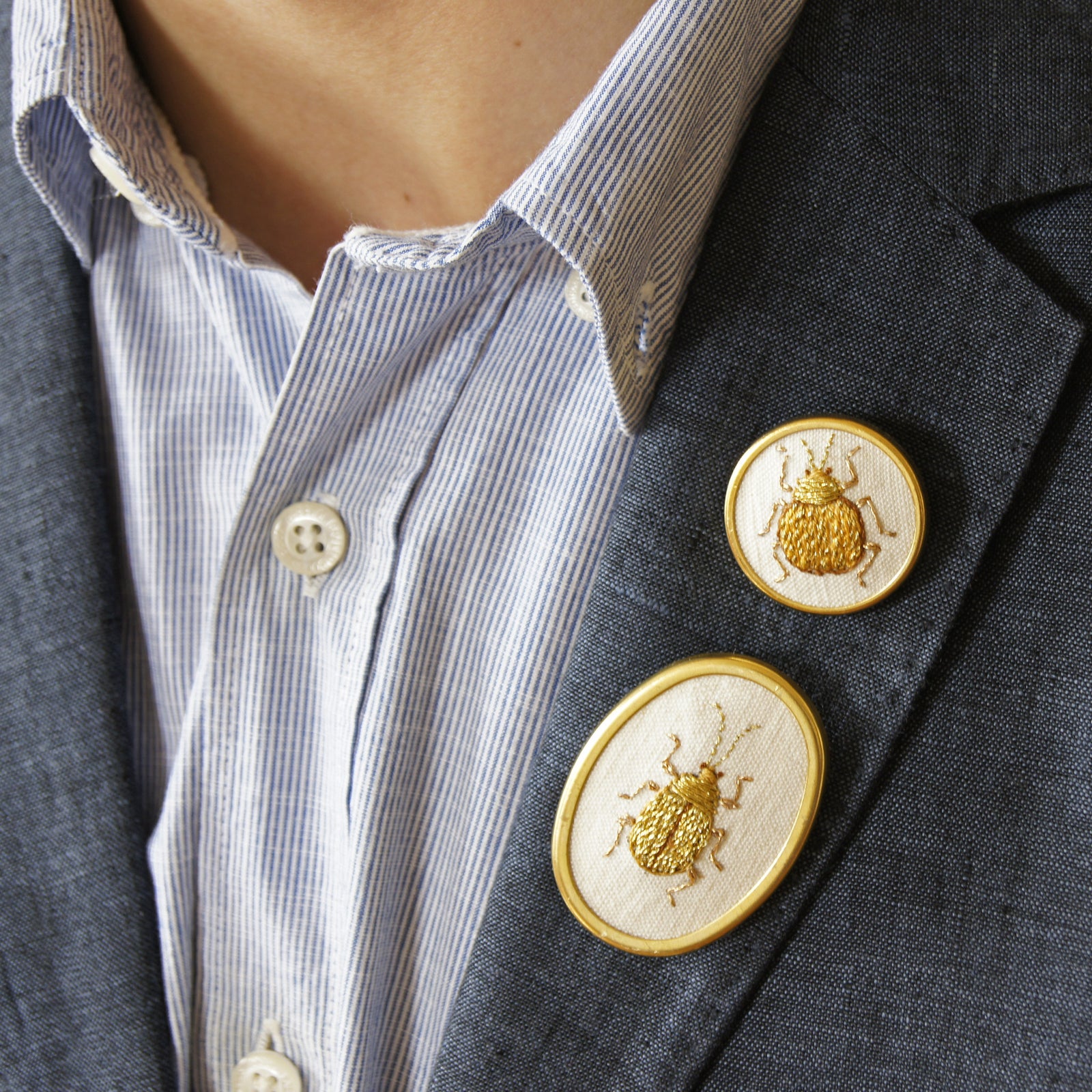 Golden Scarab hand embroidered brooch entomology jewelry