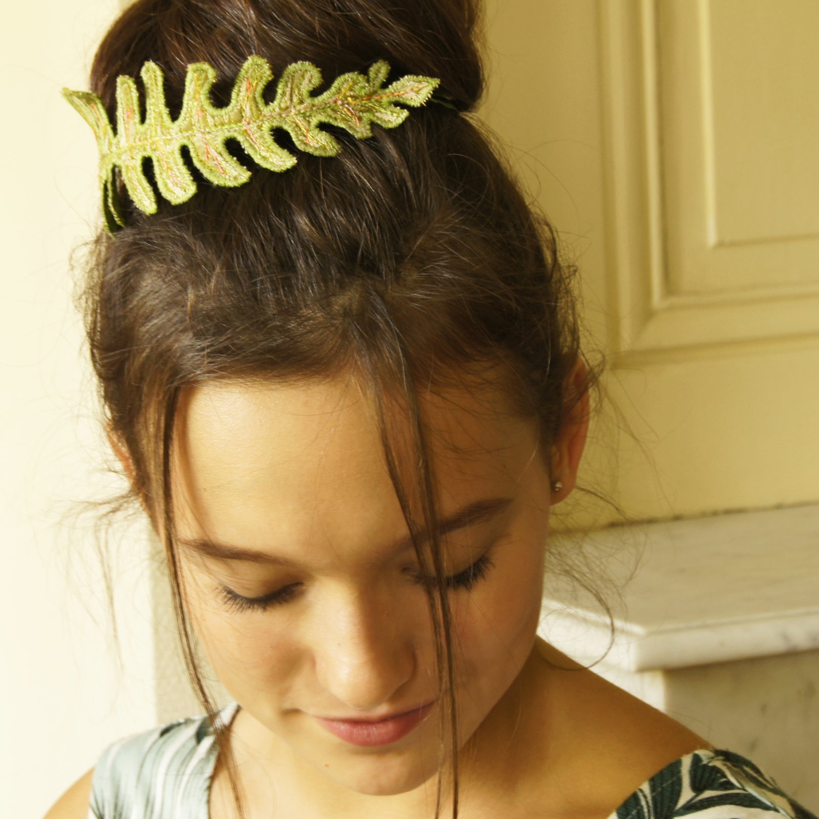 Fern Leaf Bun Wrap Botanical Textile Art Hair Accessory