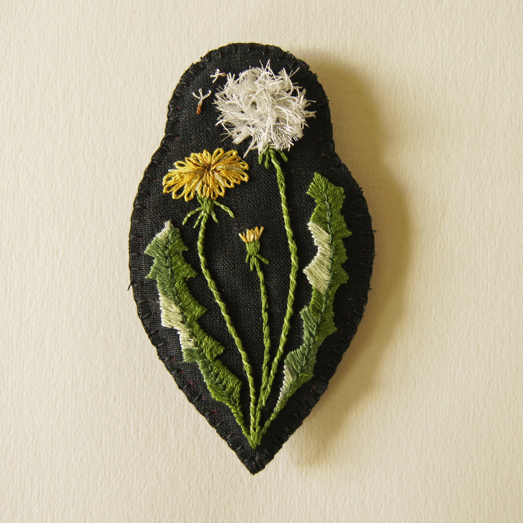 Embroidered dandelion brooch
