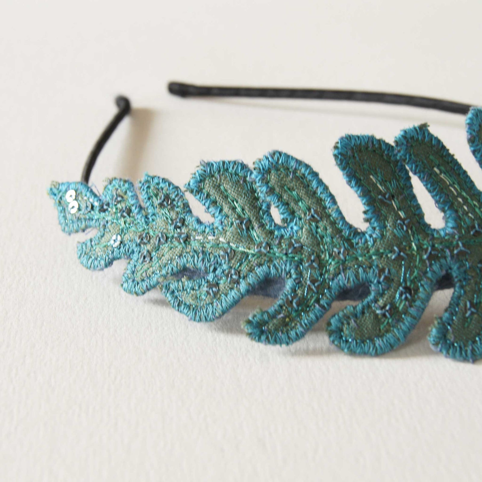 Teal Blue Fern Leaf Fascinator, Headband