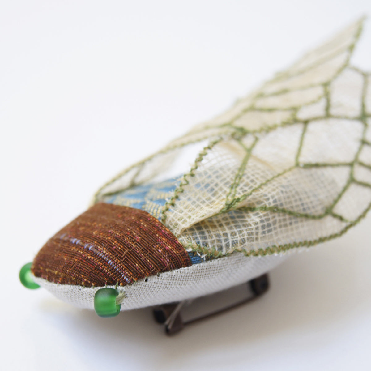 Soft Sculpture Cicada Brooch Blue and Green