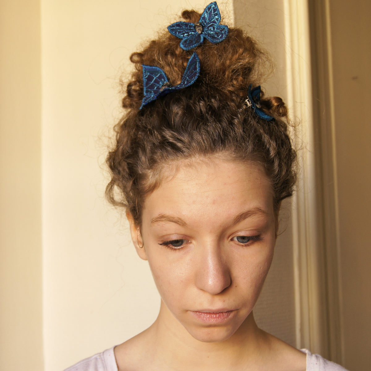 Hair Clips Blue Silk Butterflies Woodland Accessory