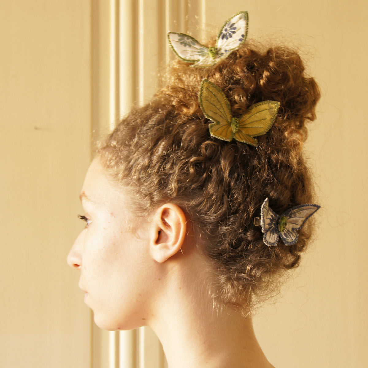 Set of Three Butterfly Hair Clips silk and cotton