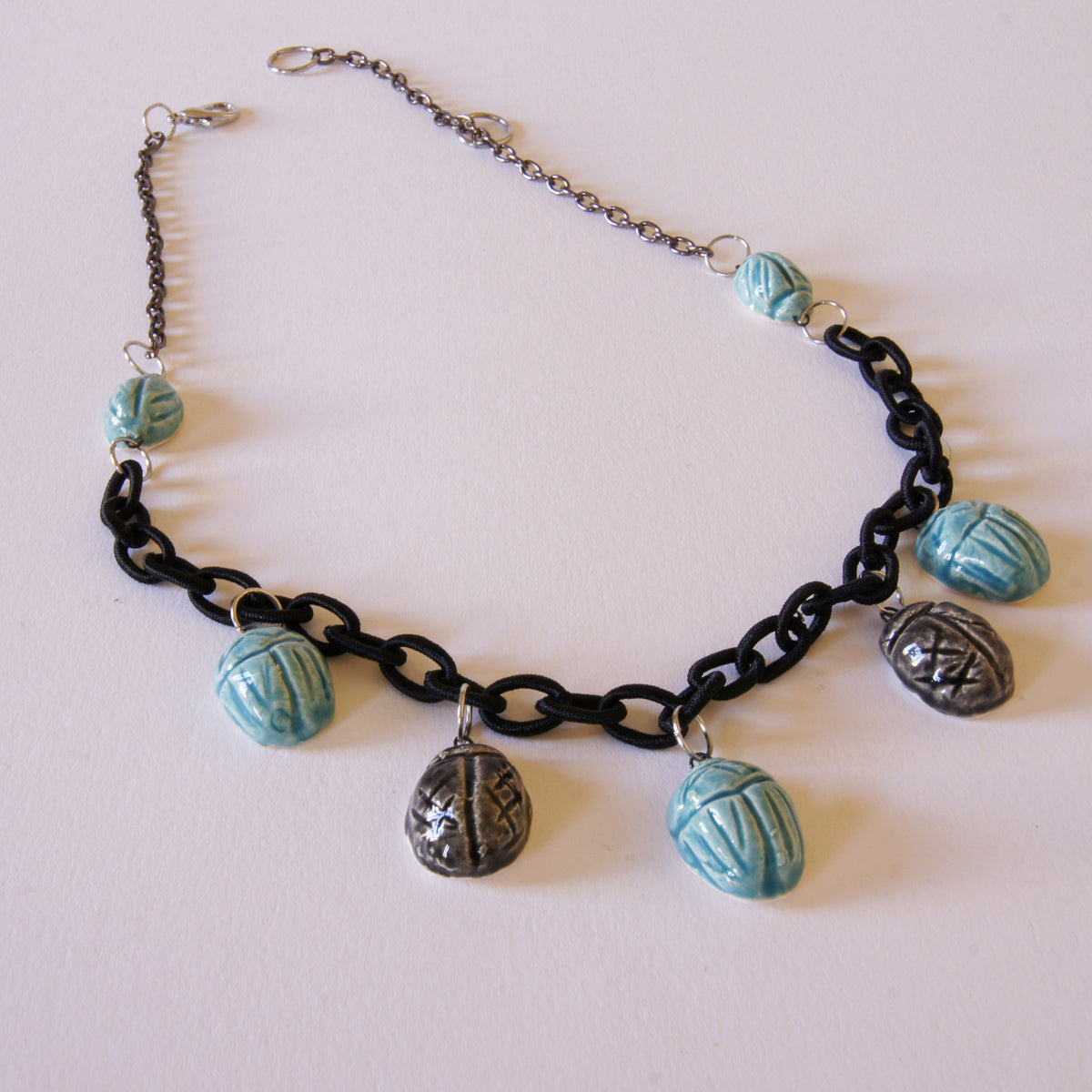 Egyptian Scarab Necklace Ceramic