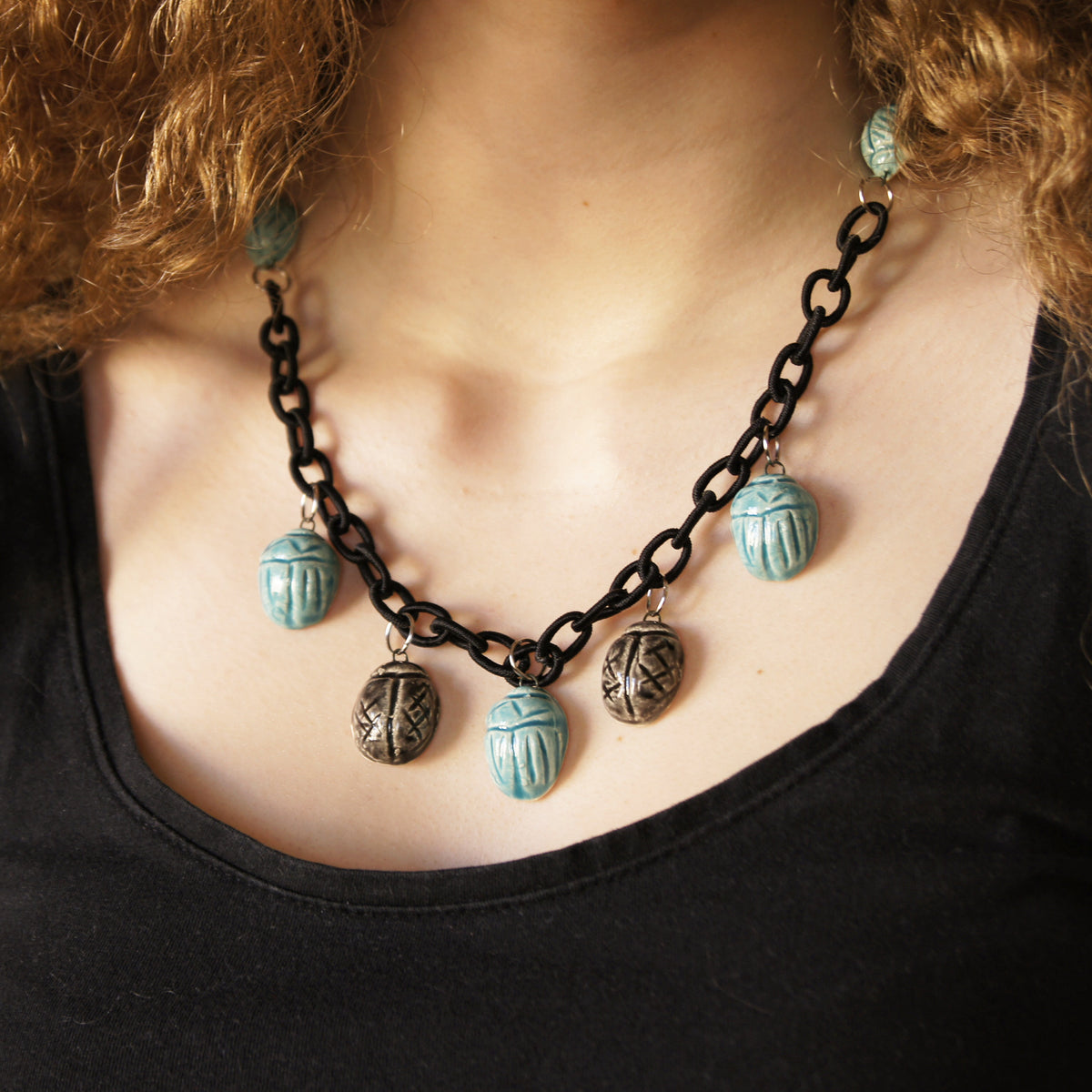 Egyptian Scarab Necklace Ceramic