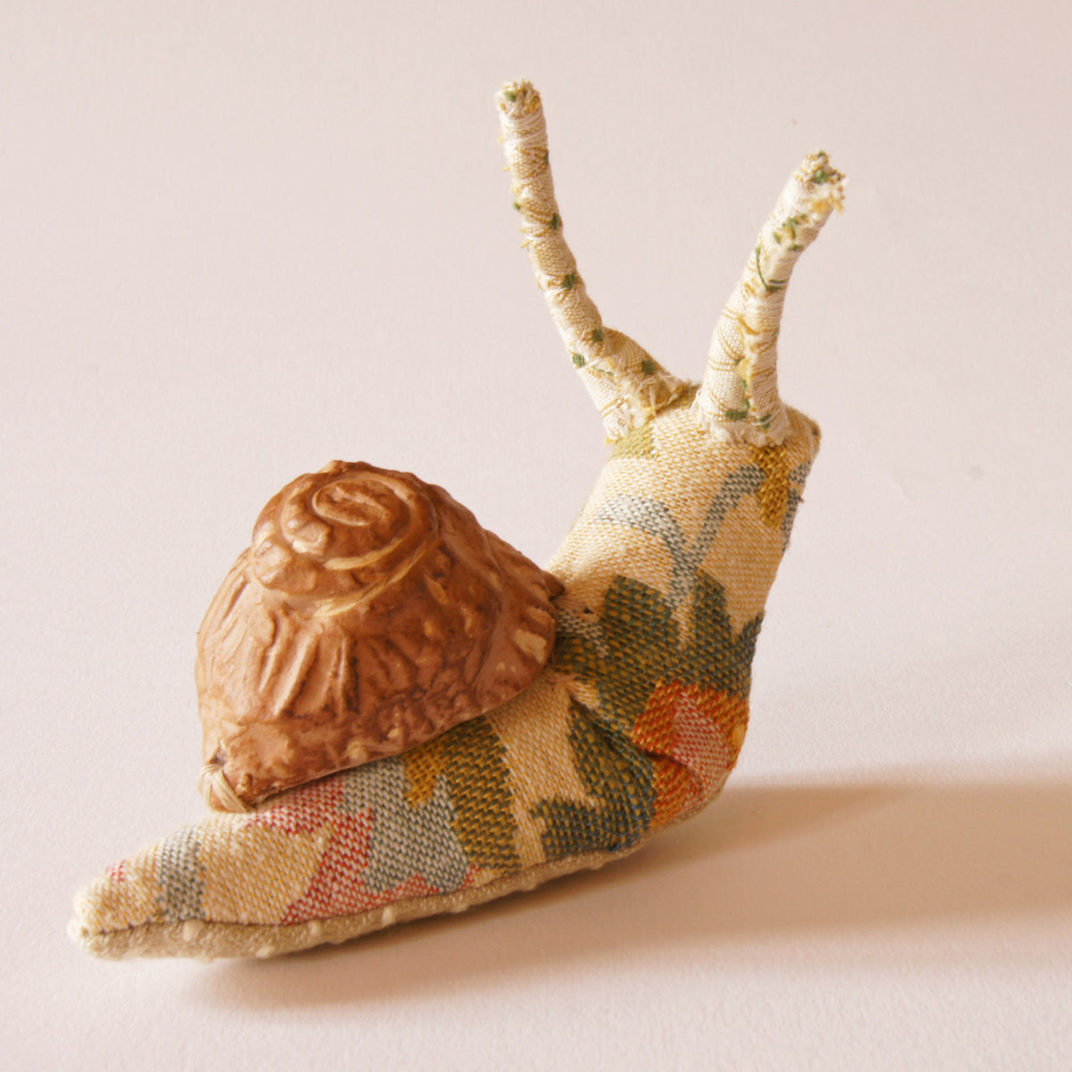 Fiber Art Snail Soft Sculpture with Ceramic Shell