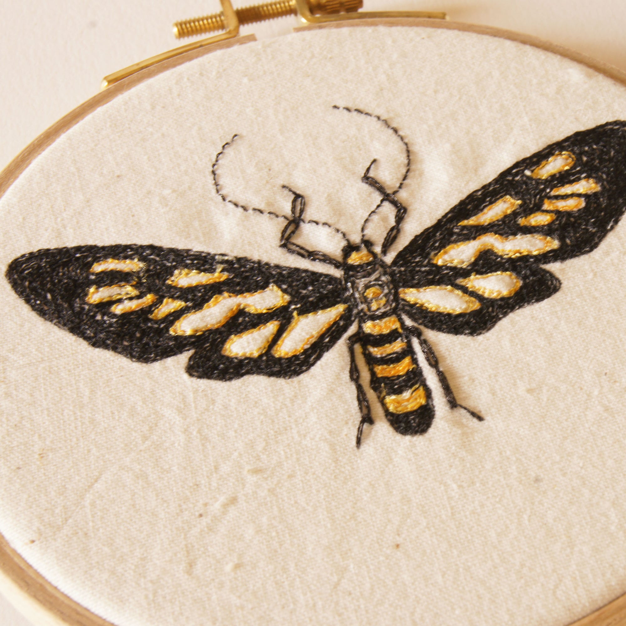 Embroidered Hoop Art Clearwing Tiger Moth Entomology Home Decor