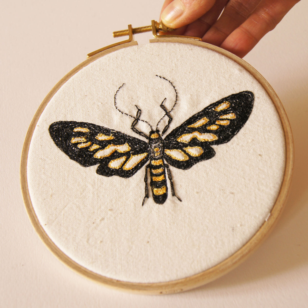 Embroidered Hoop Art Clearwing Tiger Moth Entomology Home Decor
