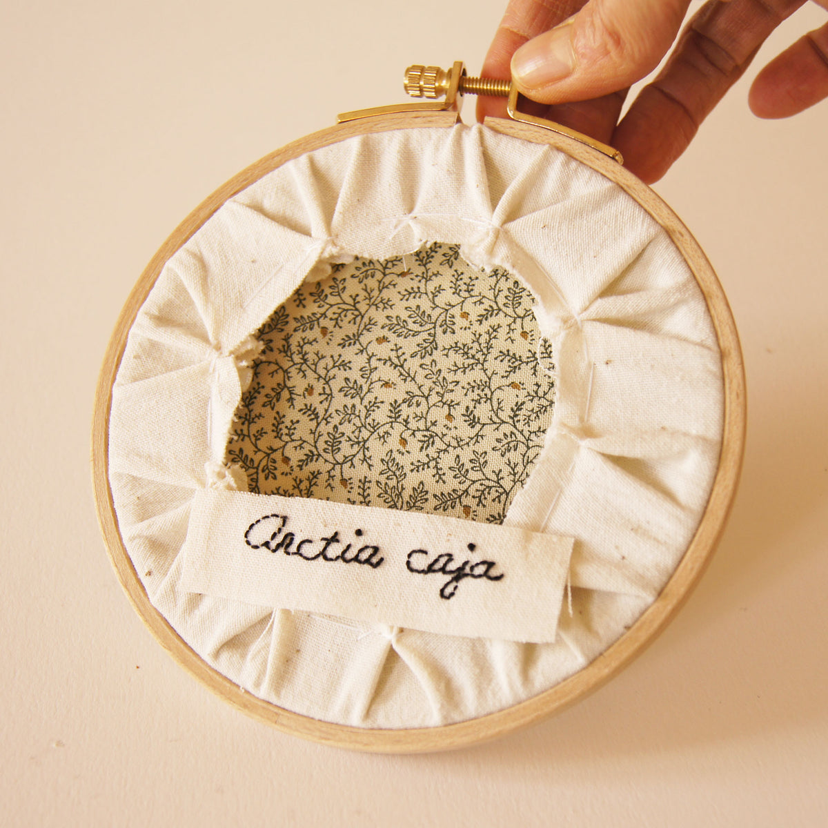 Embroidered Hoop Art Garden Tiger Moth Insect Fiber Art