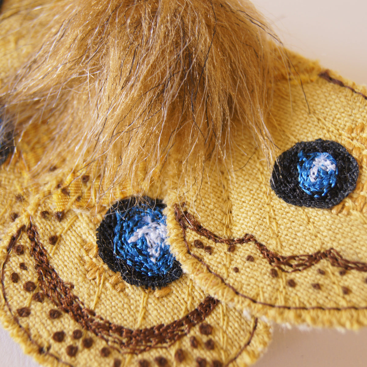 Silk Moth Tau Emperor Fiber Art Brooch Entomology Jewelry