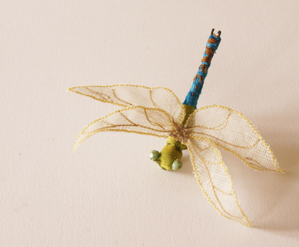Green Darner Dragonfly Fiber Art brooch or hair fork