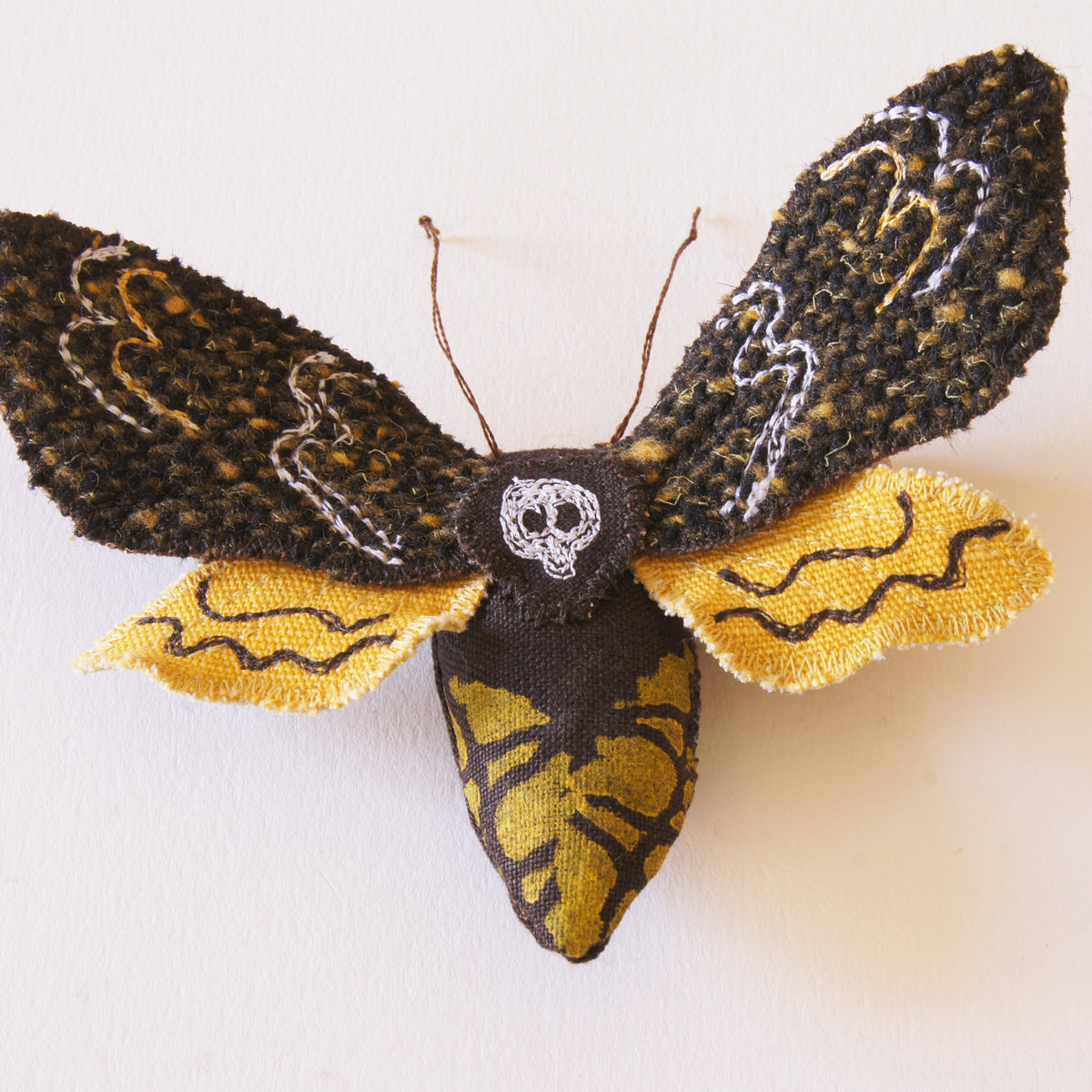 Death&#39;s Head Hawk Sphinx moth  textile brooch
