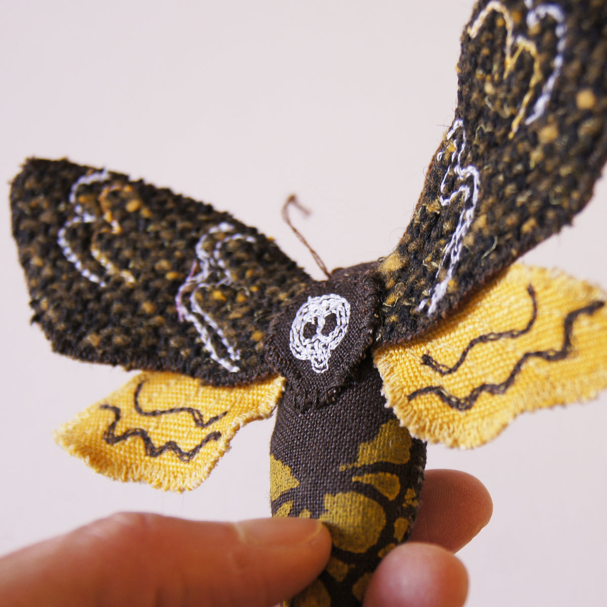 Death&#39;s Head Hawk Sphinx moth  textile brooch