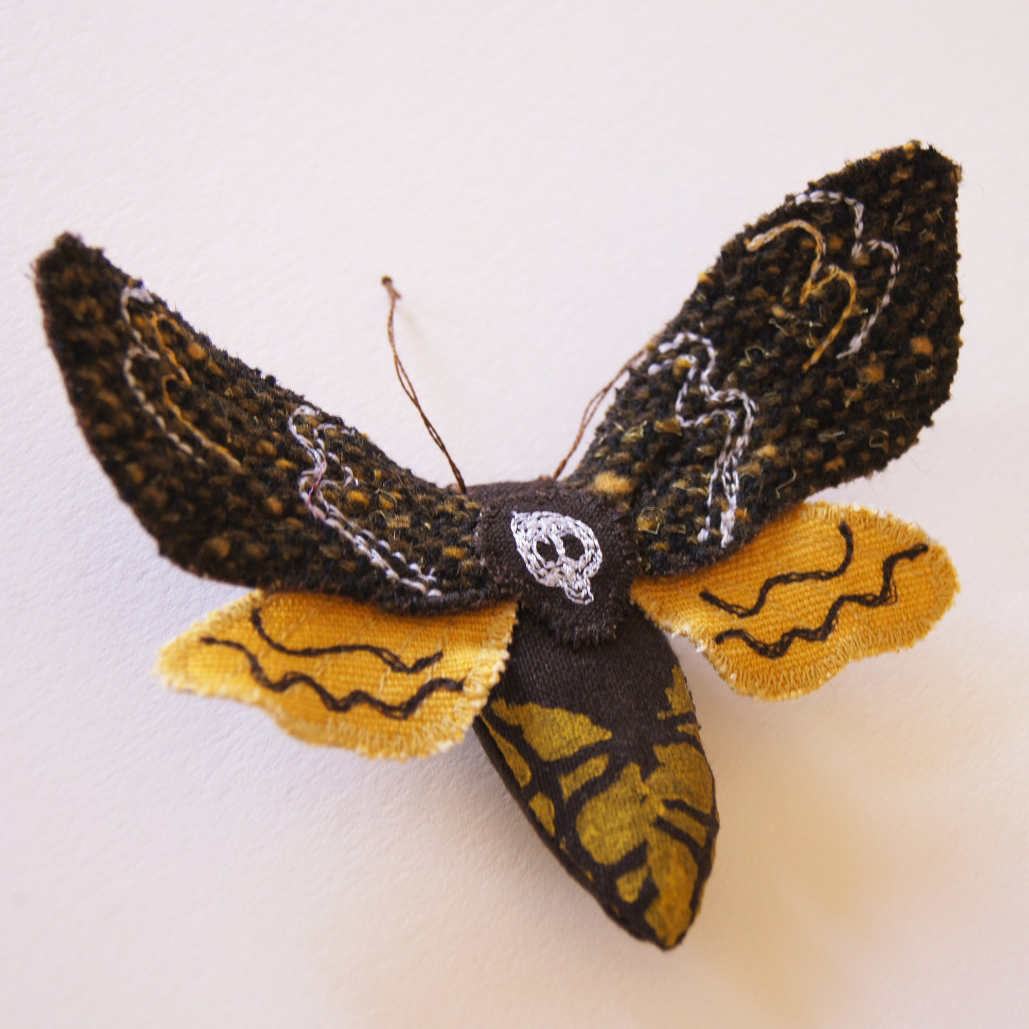 Death's Head Hawk Sphinx moth  textile brooch