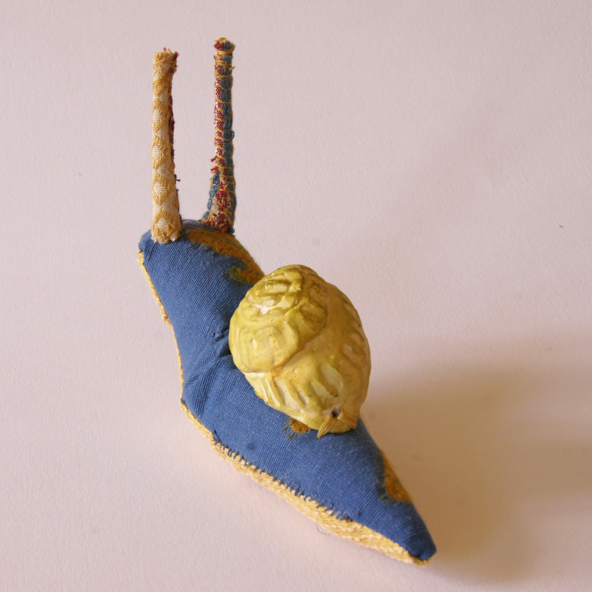 Soft Sculpture Snail with Ceramic Shell Fiber Art