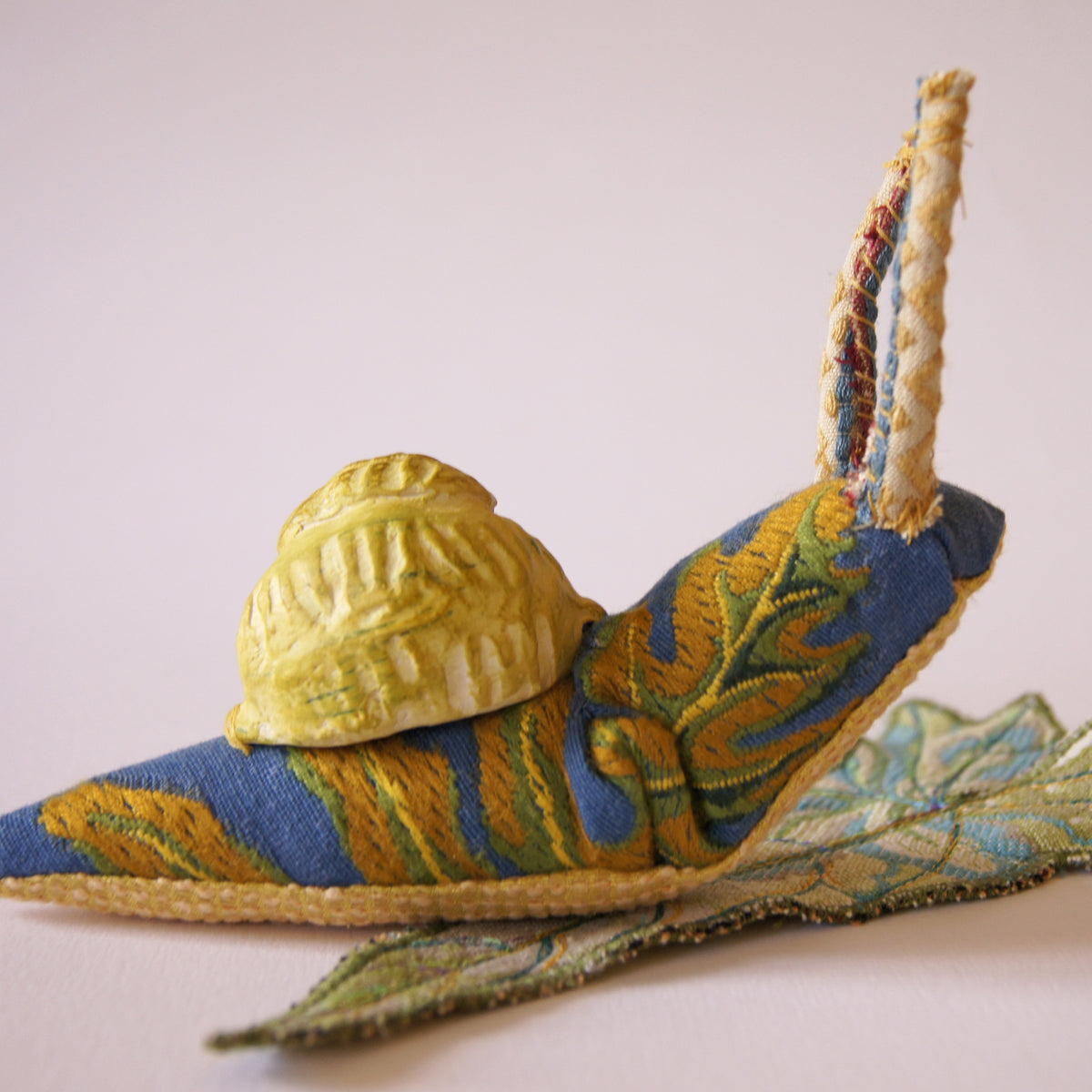 Soft Sculpture Snail with Ceramic Shell Fiber Art