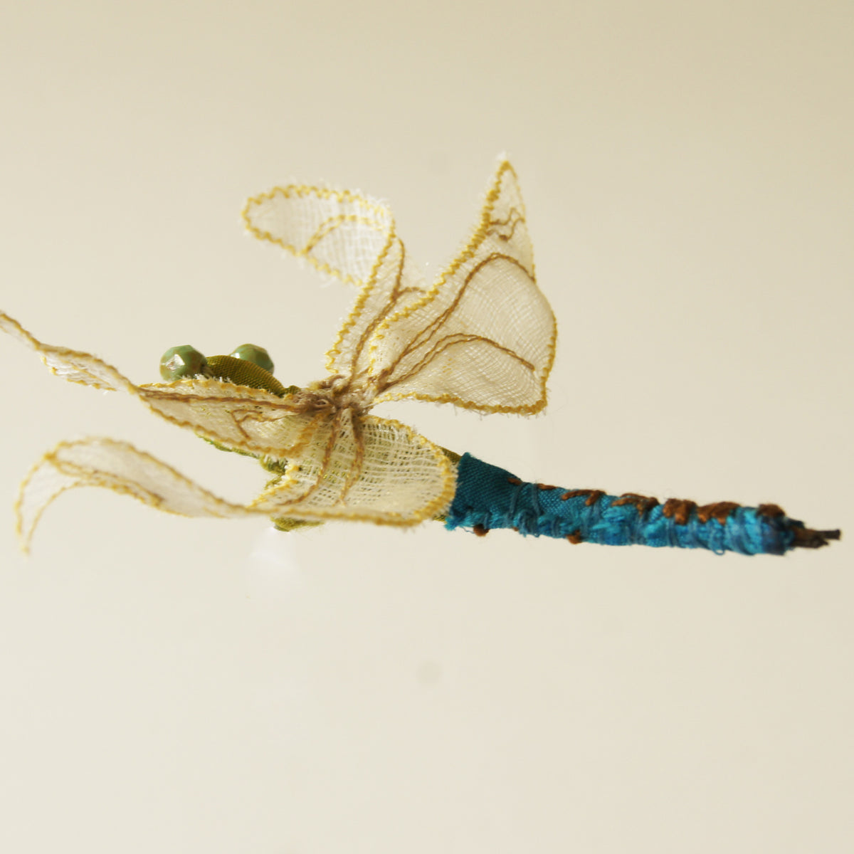 Green Darner Dragonfly Fiber Art brooch or hair fork