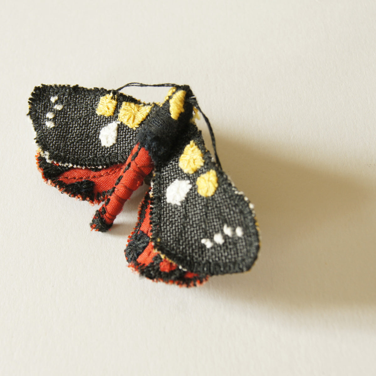Scarlet Tiger Moth brooch fiber art entomology jewelry