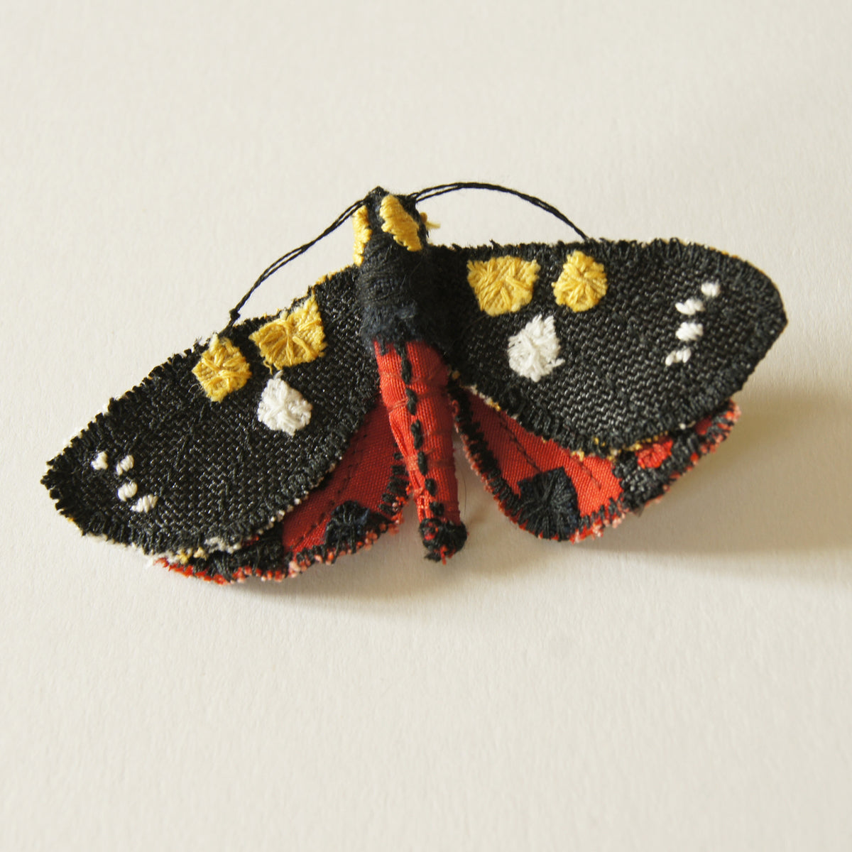 Scarlet Tiger Moth brooch fiber art entomology jewelry