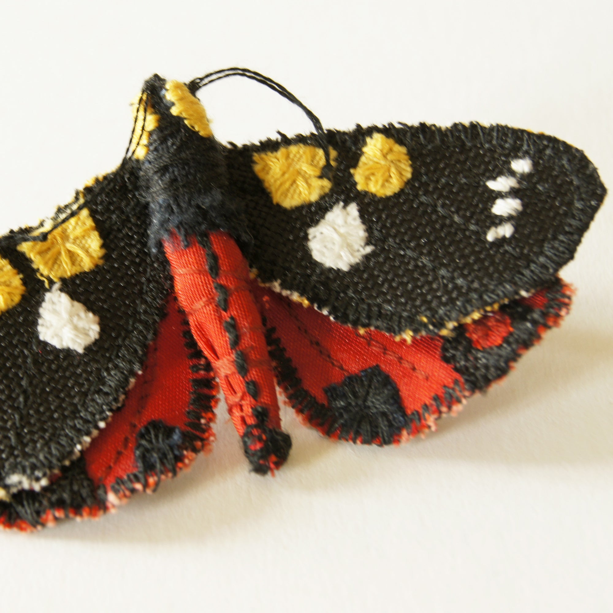 Scarlet Tiger Moth brooch fiber art entomology jewelry