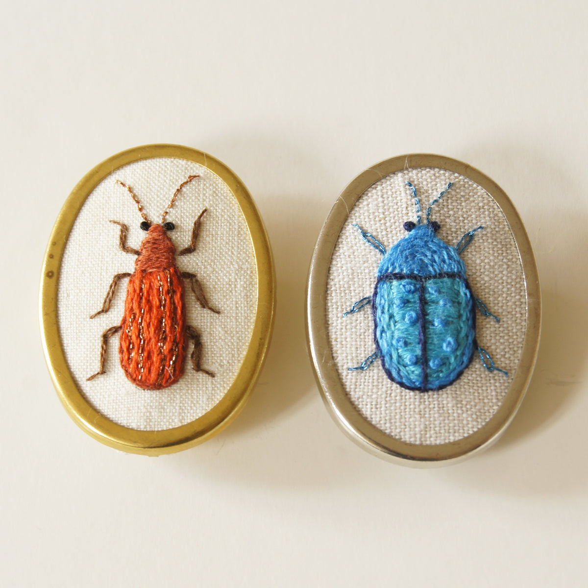 Tortoise Beetle brooch hand embroidered entomology jewelry