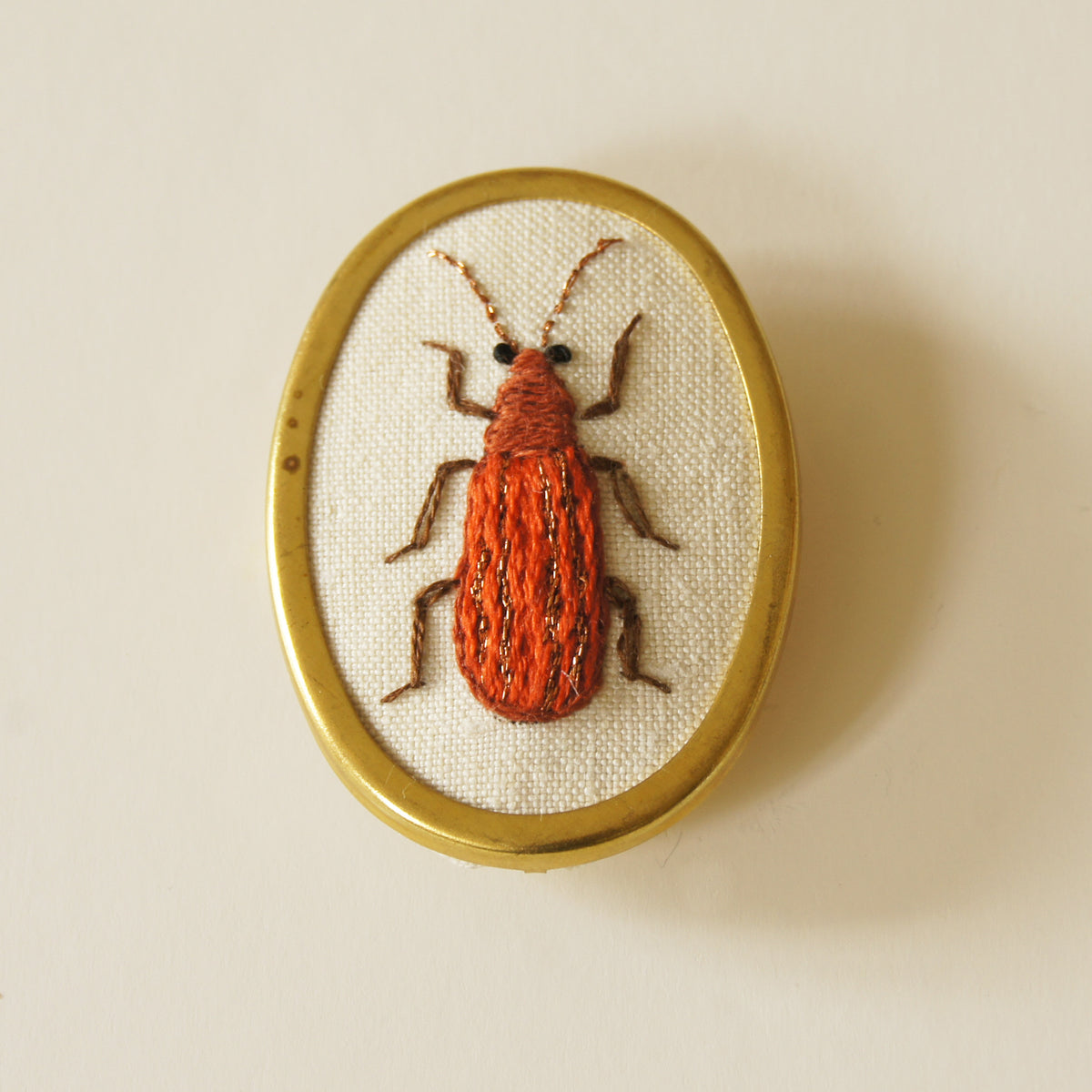 Net Winged Beetle Brooch Hand Embroidery Entomology Jewelry