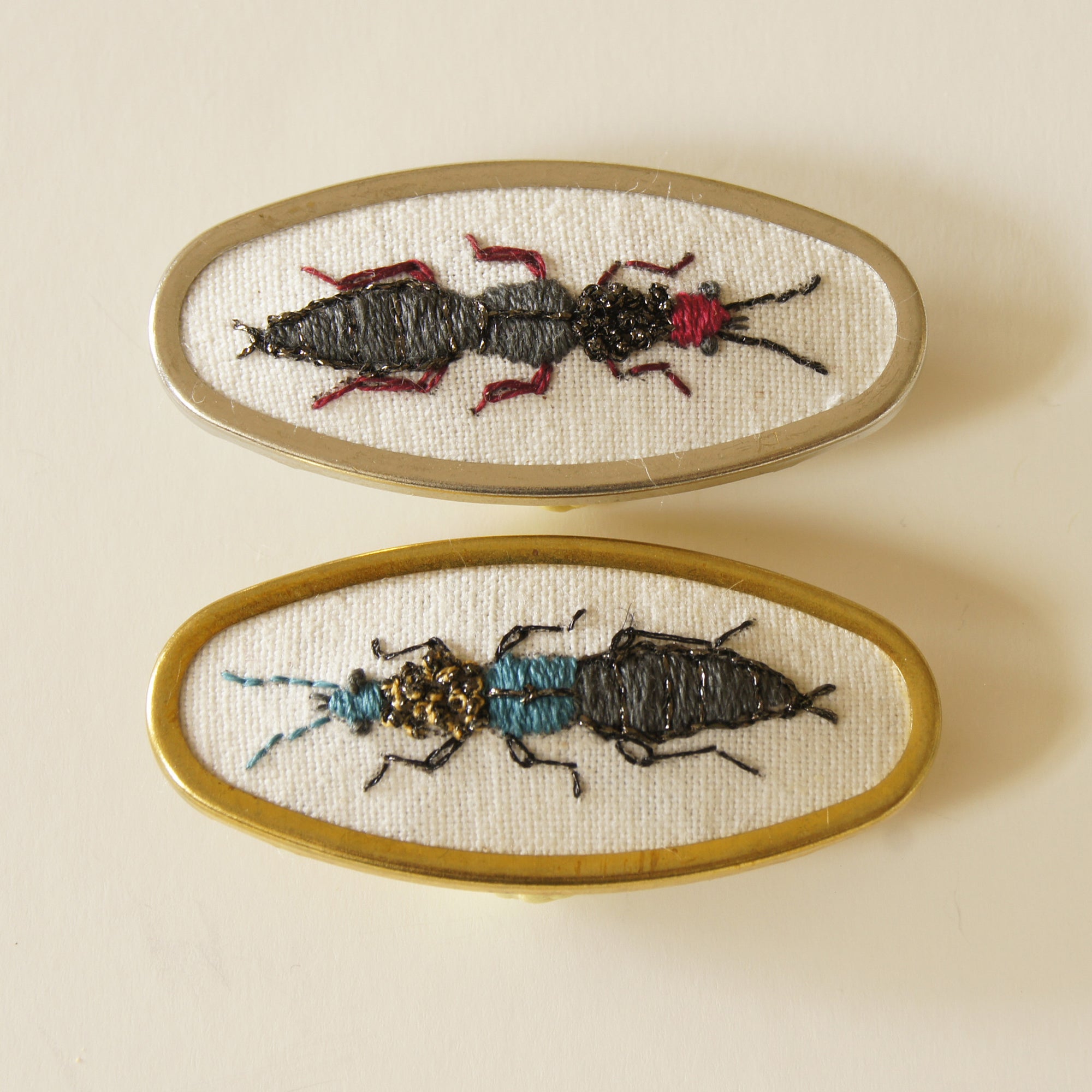 Hand Embroidered Rove Beetle Brooch Entomology Jewelry