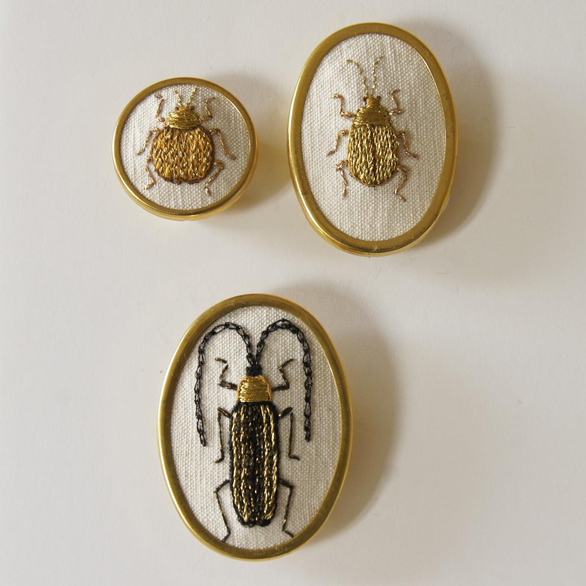 Golden leaf beetle hand embroidered brooch entomology jewelry