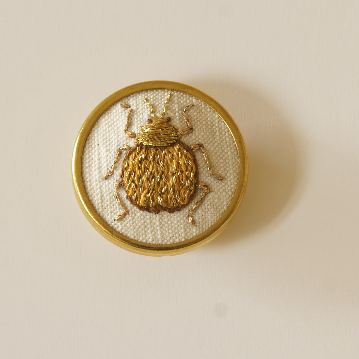Golden leaf beetle hand embroidered brooch entomology jewelry