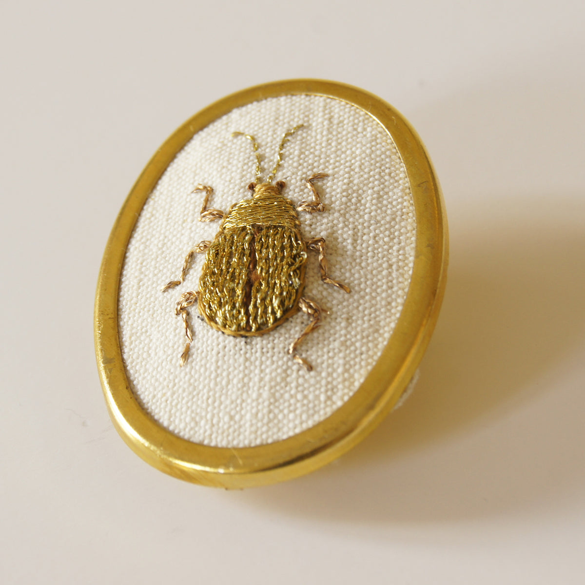 Golden Scarab hand embroidered brooch entomology jewelry