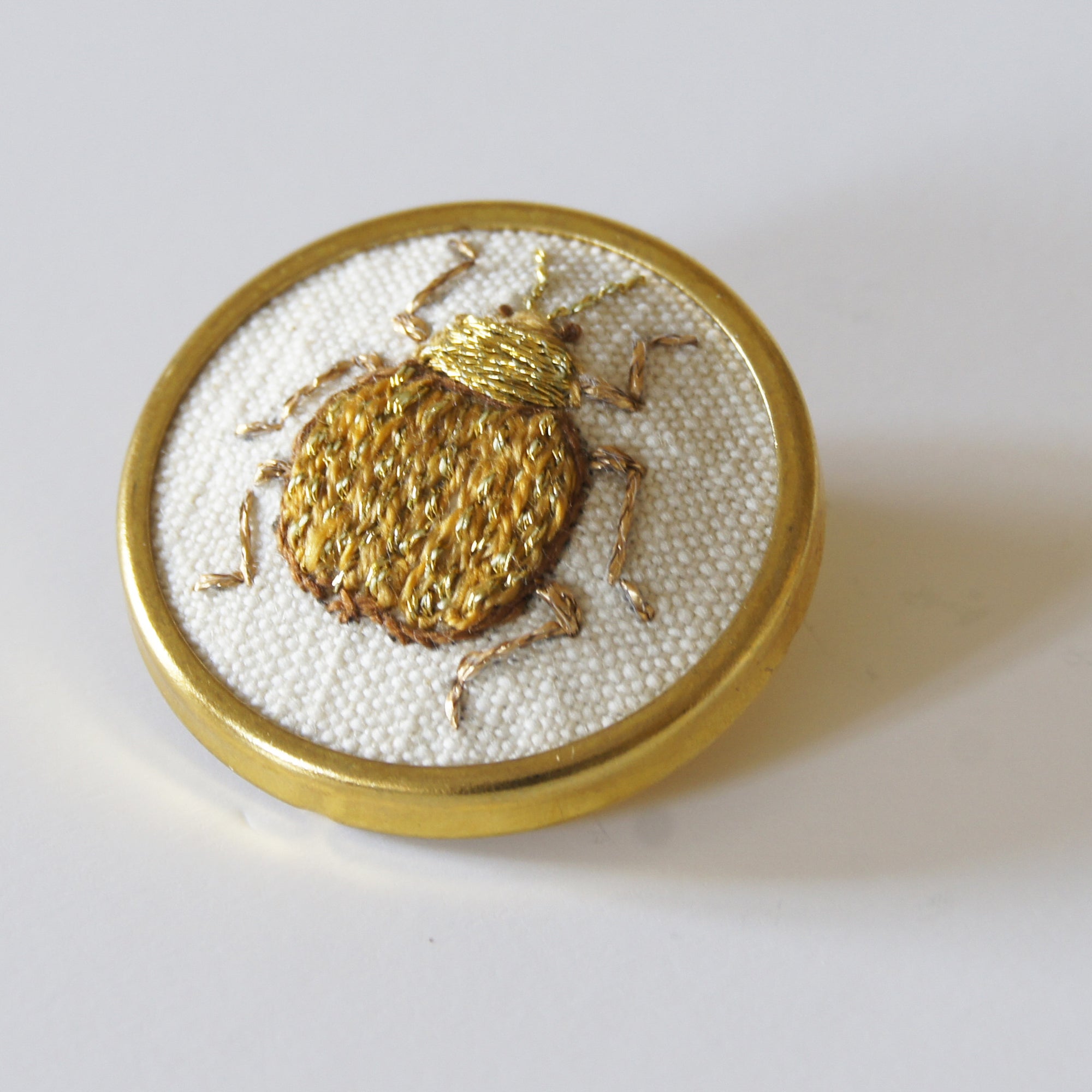 Golden leaf beetle hand embroidered brooch entomology jewelry