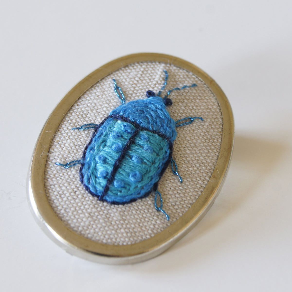 Tortoise Beetle brooch hand embroidered entomology jewelry