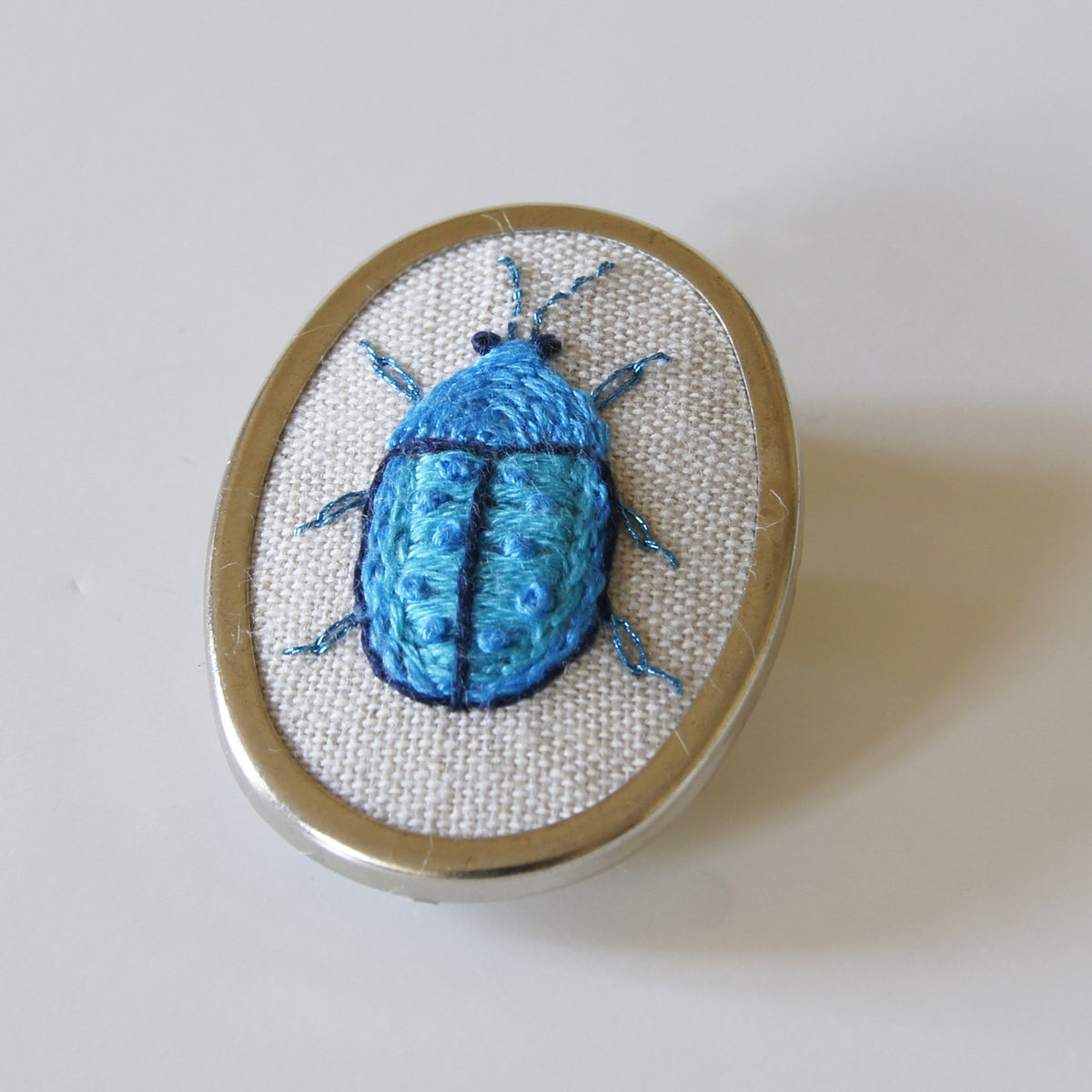 Tortoise Beetle brooch hand embroidered entomology jewelry