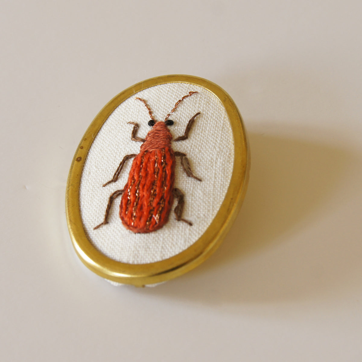 Net Winged Beetle Brooch Hand Embroidery Entomology Jewelry