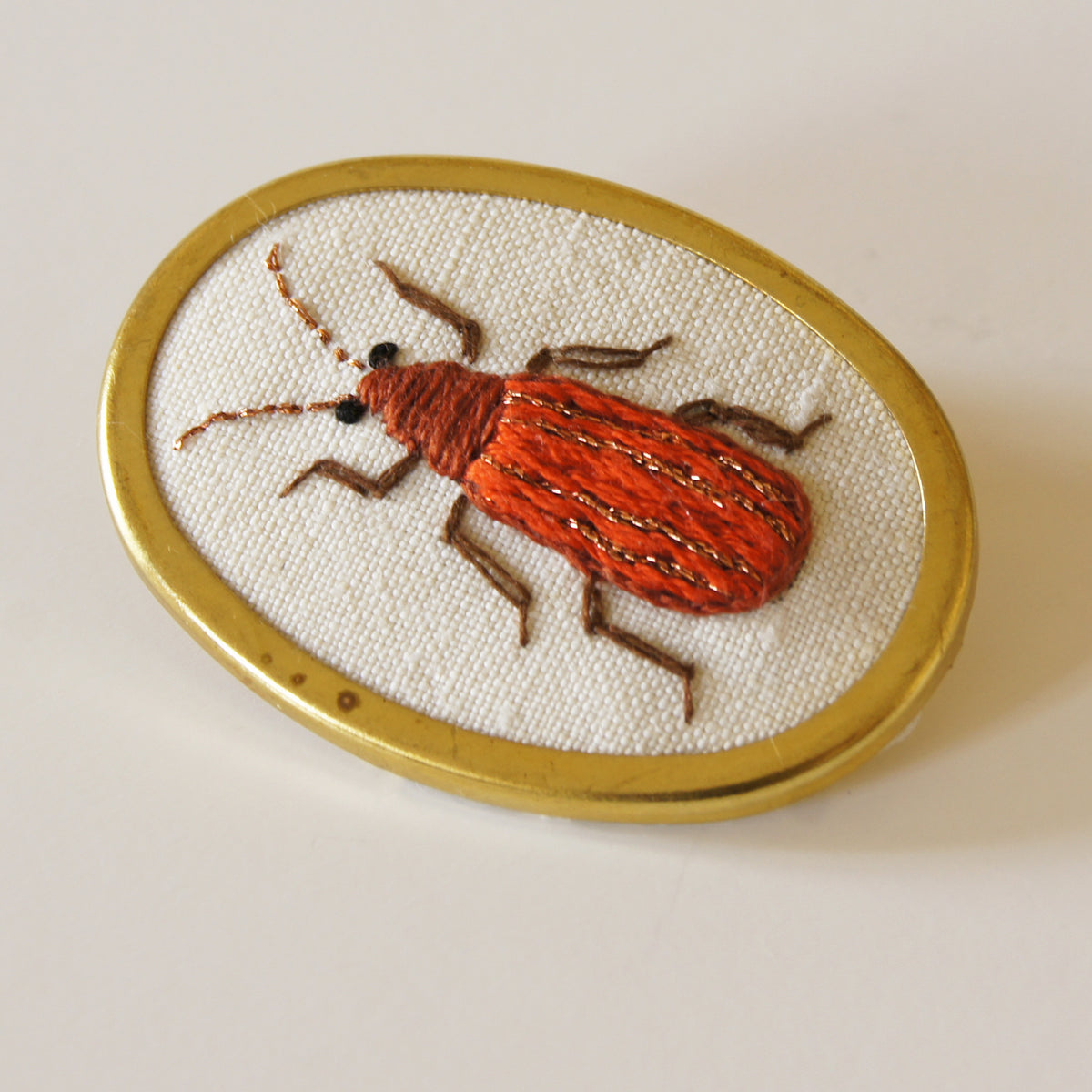 Net Winged Beetle Brooch Hand Embroidery Entomology Jewelry