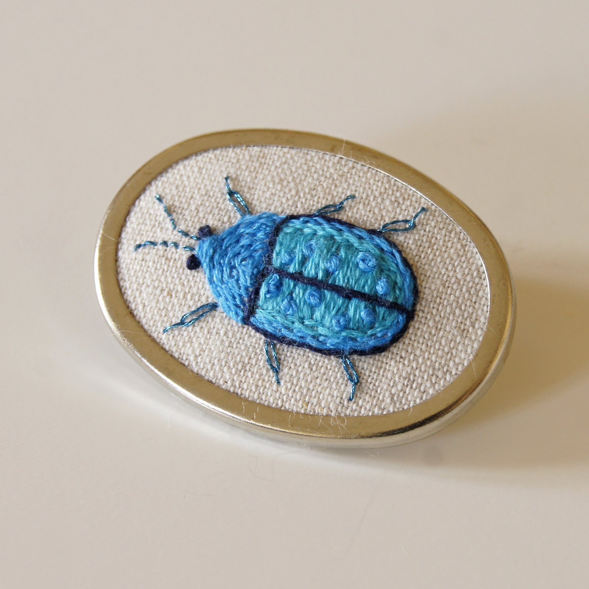 Tortoise Beetle brooch hand embroidered entomology jewelry