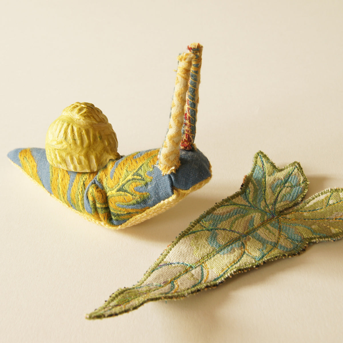 Soft Sculpture Snail with Ceramic Shell Fiber Art