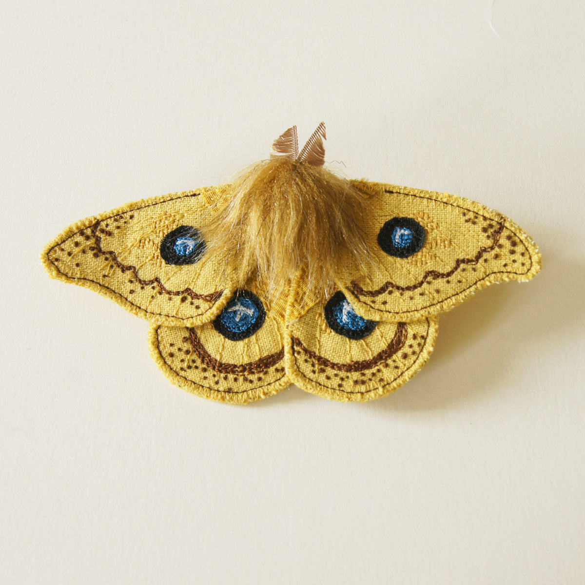 Silk Moth Tau Emperor Fiber Art Brooch Entomology Jewelry