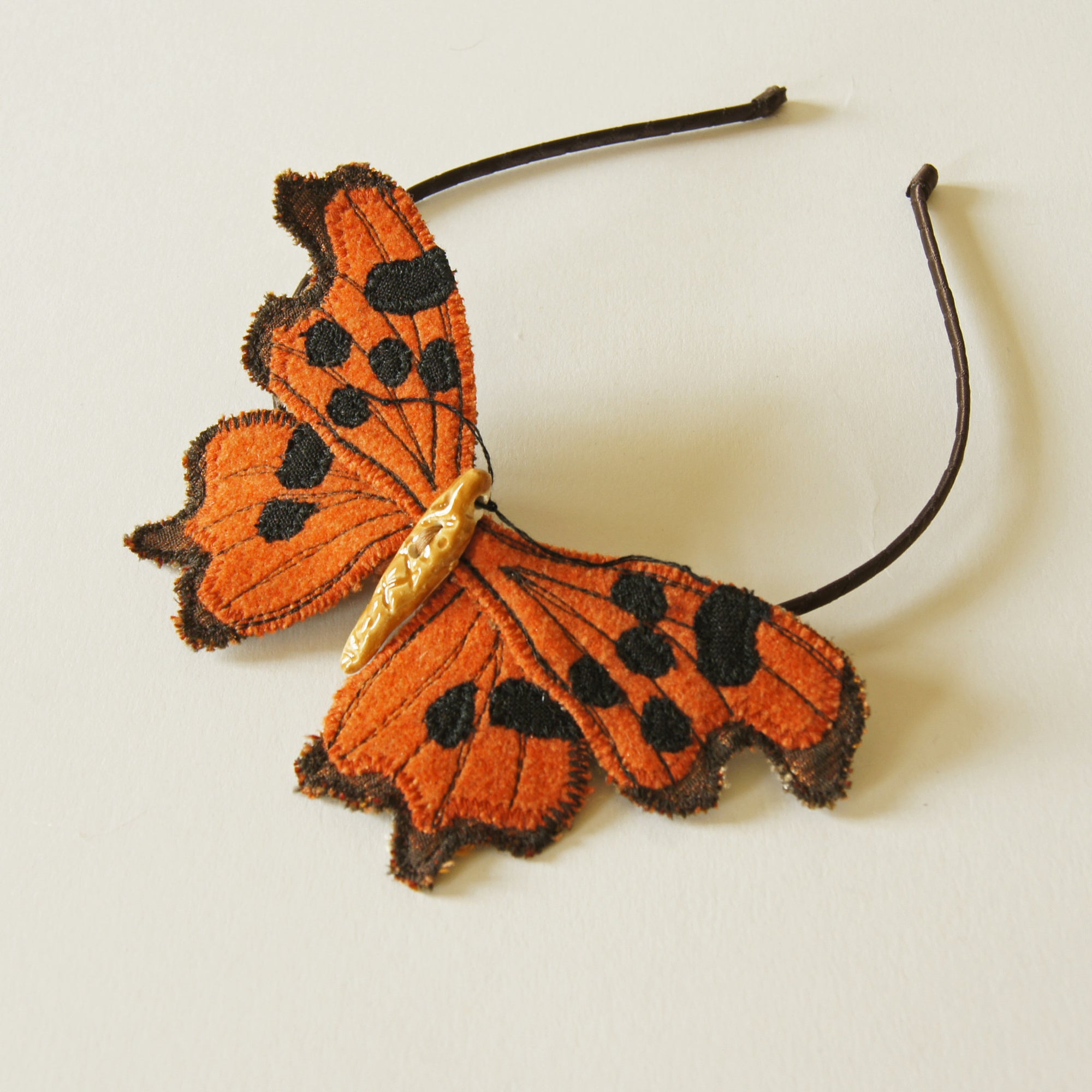Comma Butterfly Headband Fascinator Orange and Brown