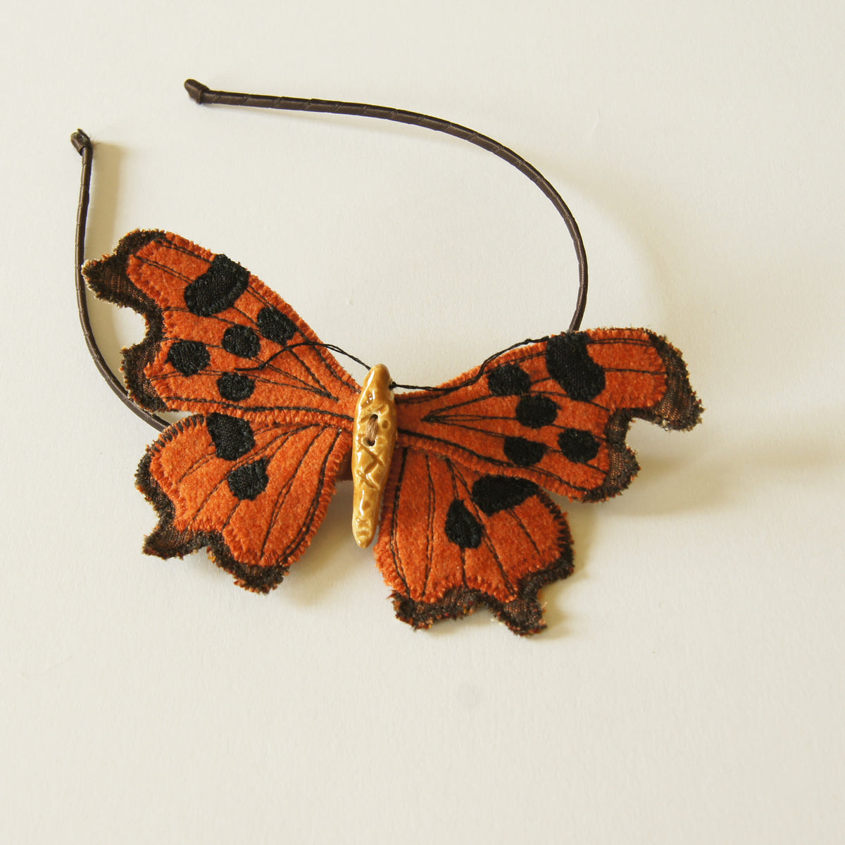 Comma Butterfly Headband Fascinator Orange and Brown