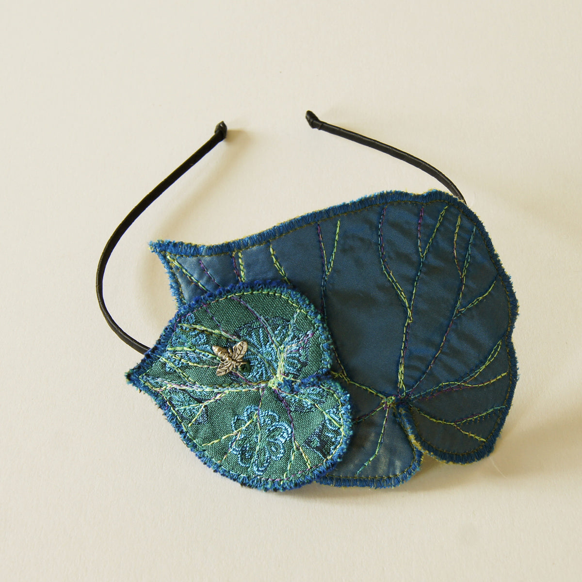 Textile Art headband fascinator Blue Begonia