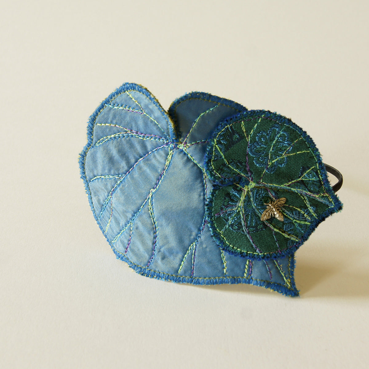 Textile Art headband fascinator Blue Begonia
