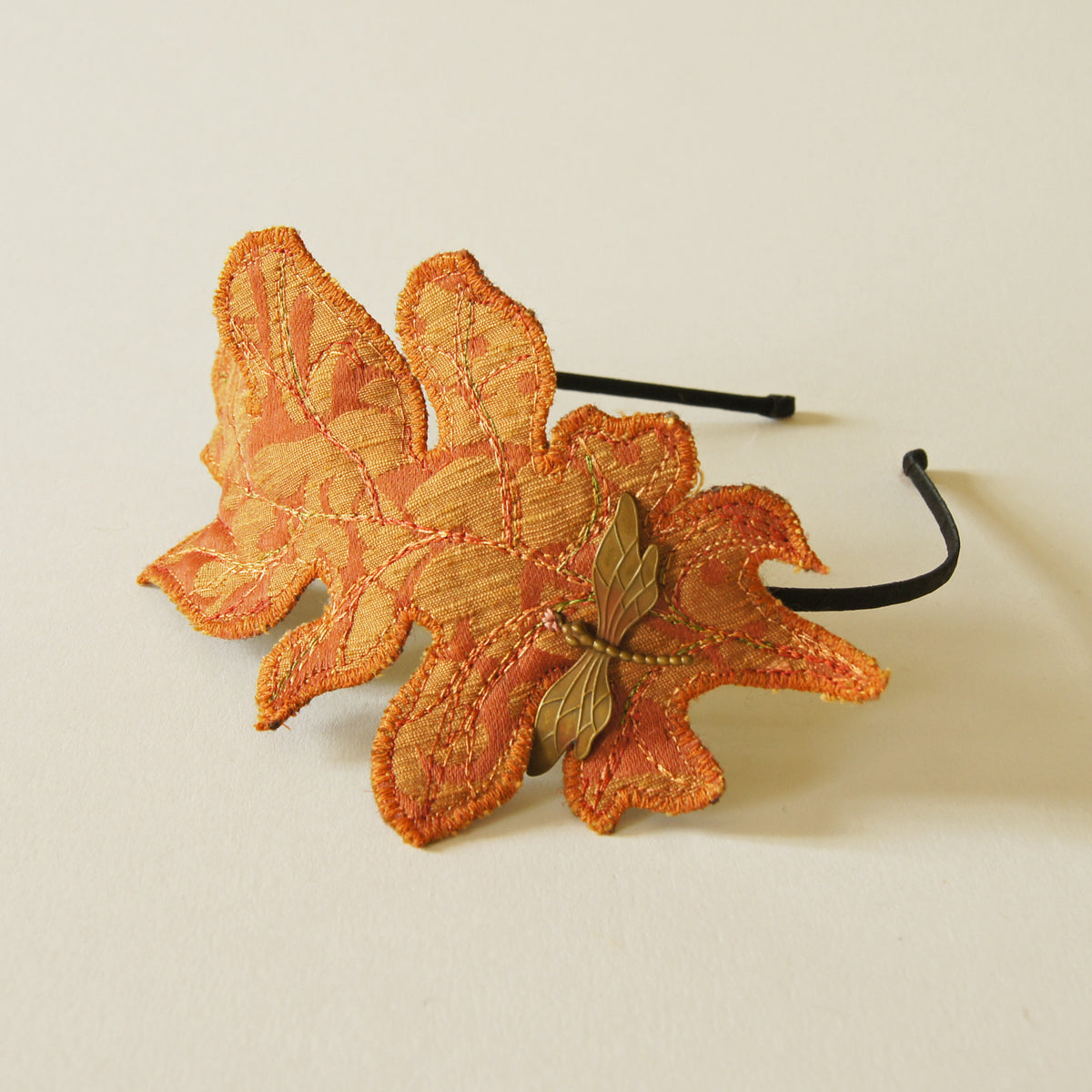 Textile Art Headband Orange Acanthus Leaf