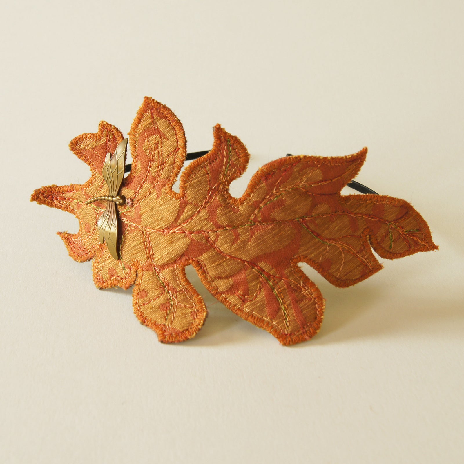 Textile Art Headband Orange Acanthus Leaf