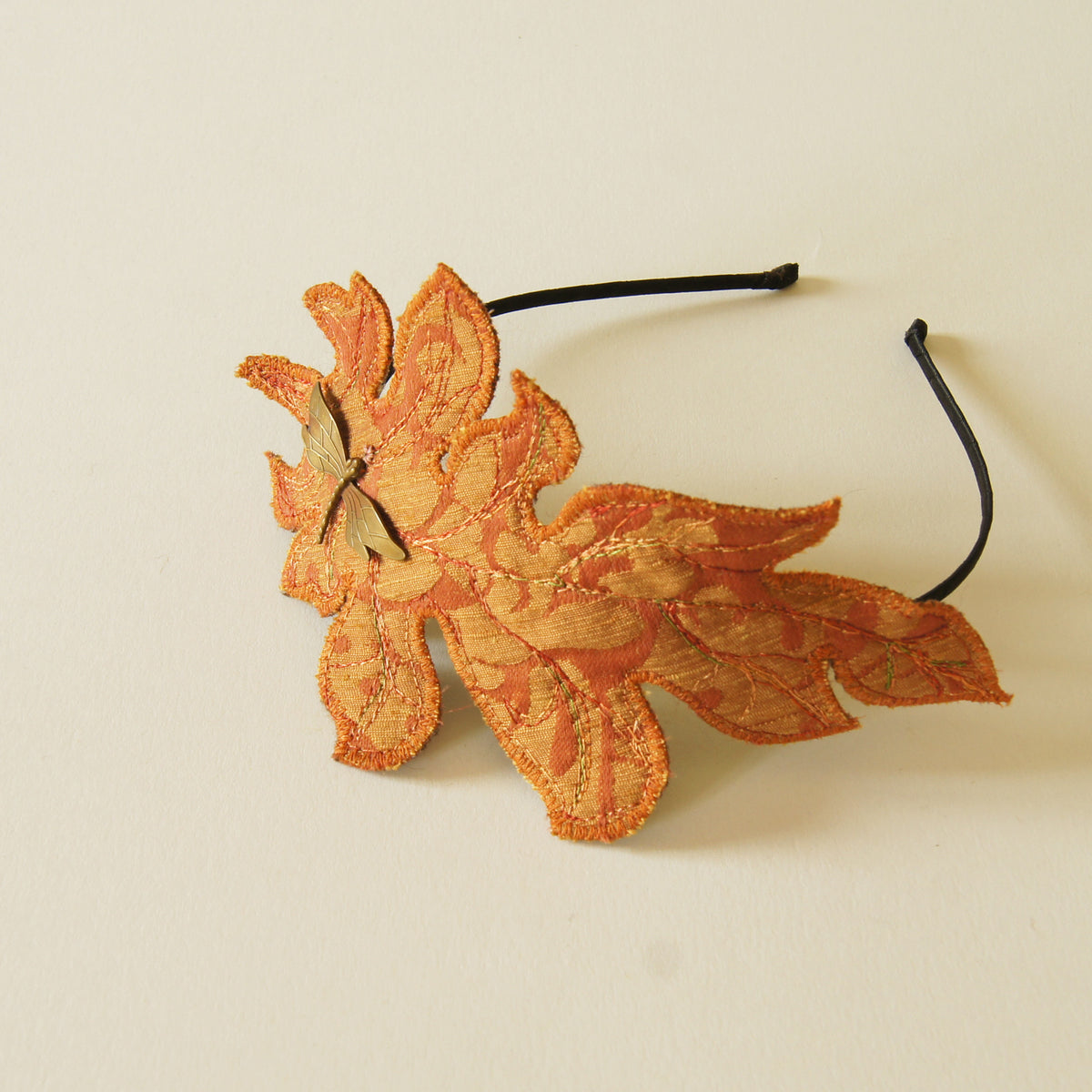 Textile Art Headband Orange Acanthus Leaf