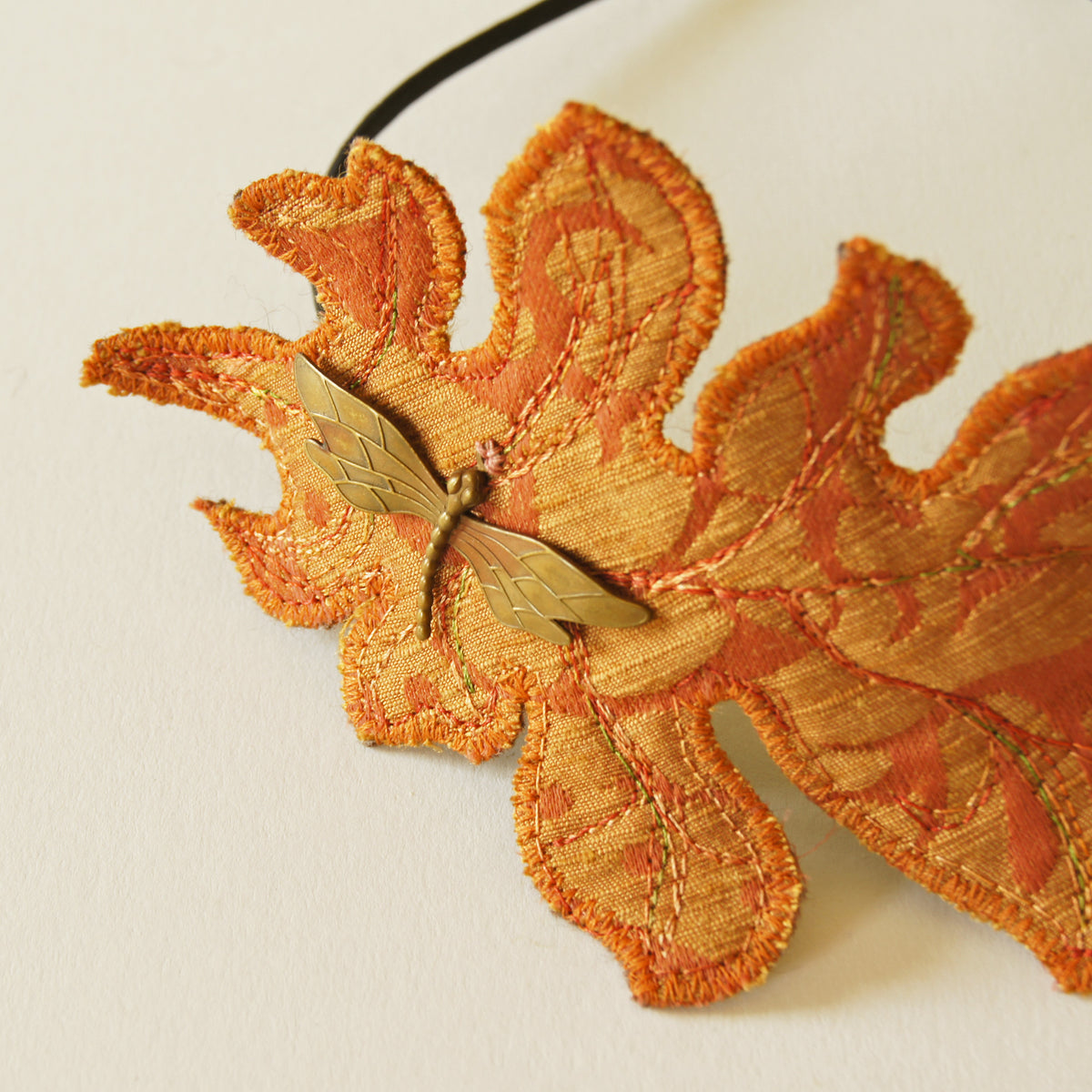 Textile Art Headband Orange Acanthus Leaf